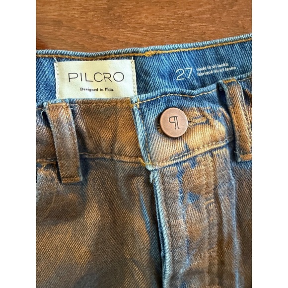 Anthropologie PILCRO Devon Rins Jean Shorts COATED EDITION Sz 27 Metallic Bronze - Picture 3 of 14